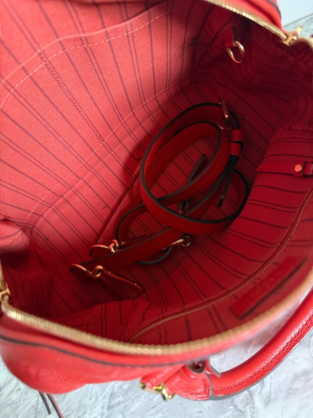 Louis Vuitton Red Monogram Embossed Satchel with Gold Hardware - Picture 6 of 12